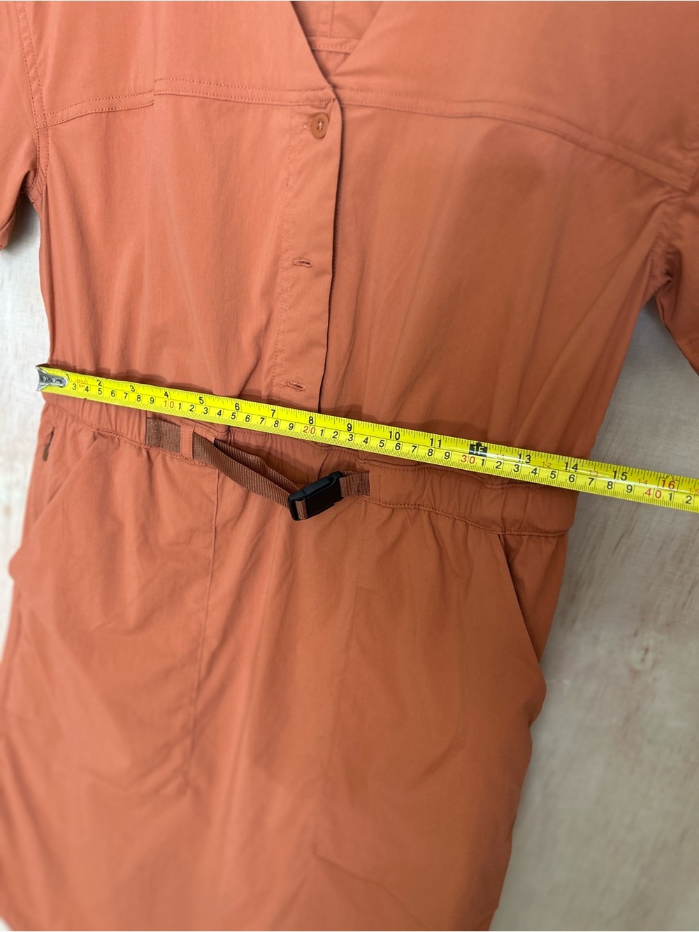 REI Rust Orange Short-Sleeve Belted Mini Dress - Picture 6 of 8